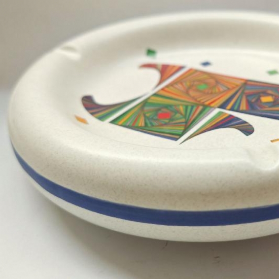  Posacenere Sec Vintage in Ceramica Bianco con Decorazioni Geometriche Diametro 19 cm  - 2