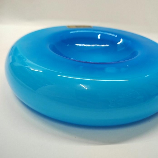 Posacenere Svuotatasche Vintage in Vetro Blu di Murano Firmato Cristalleria Europa Diametro 19 cm  - 2