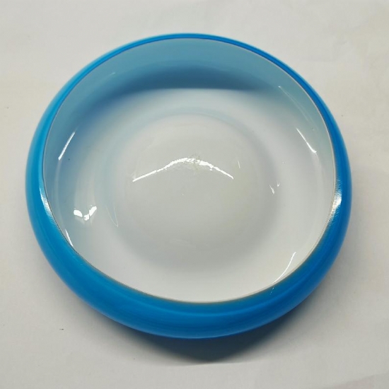 Posacenere Svuotatasche Vintage in Vetro Blu di Murano Firmato Cristalleria Europa Diametro 19 cm  - 2