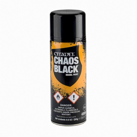 Primer Spray Citadel Colour Nero Chaos Black da 400ml per pittura miniature Warhammer opaco e uniforme - 1