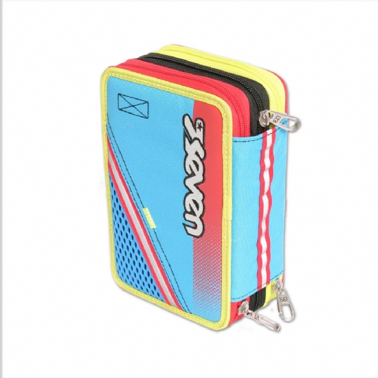 Seven - Astuccio 3 zip Fluo 7.1 Variant System Big Colore Fluorescente Azzurro Giallo Blu Blue Arancione Rosso Nero Bianco Florescente - 1