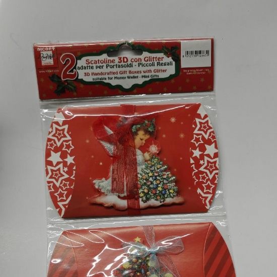 Scatoline Regalo 3D Glitter Natalizie Set 2 Pezzi Fantasia Angeli Alberi di Natale Babbo Ghirlande - 1