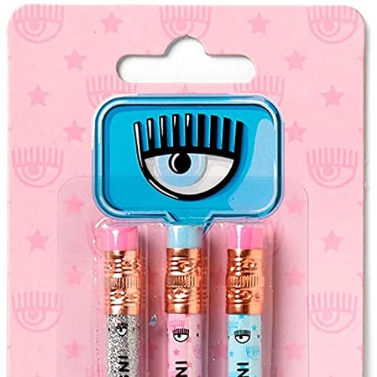 Set 3 Matite con Gomma - CHIARA FERRAGNI - Scuola Fashion Blogger - Boss Babe - Argento Rosa Azzurro - 1