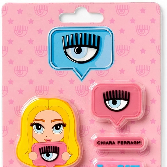 Set 4 Gomme in Vinile - CHIARA FERRAGNI - Scuola Fashion Blogger - Boss Babe - Eyelike - Argento Rosa Giallo Azzurro - 1