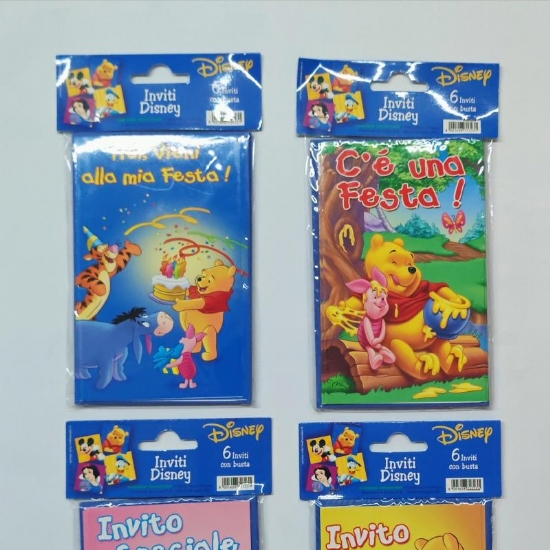 Set 6 Inviti Disney con Busta Festa Compleanno a Tema Winnie the Pooh Topolino Topolina e Paperino - 1