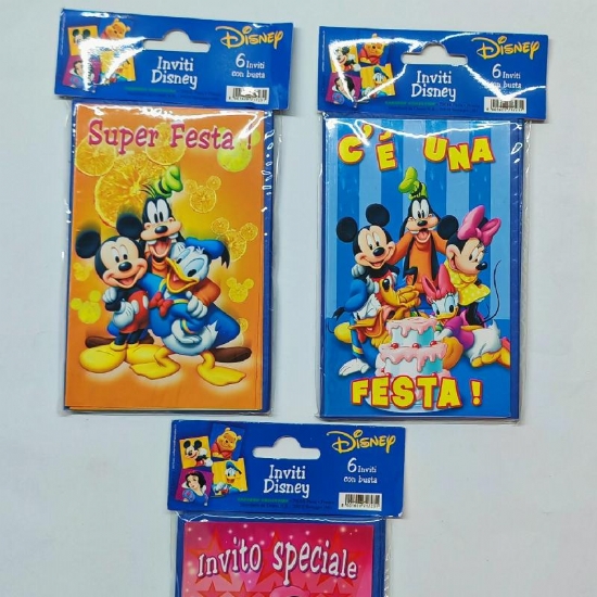 Set 6 Inviti Disney con Busta Festa Compleanno a Tema Winnie the Pooh Topolino Topolina e Paperino - 2