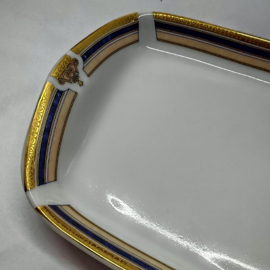 Set Colazione Vintage  2 Tazze con Piattino Zuccheriera Vassoio Classica in Porcellana Bianca Bavaria Bordo in Oro e Blu - 2