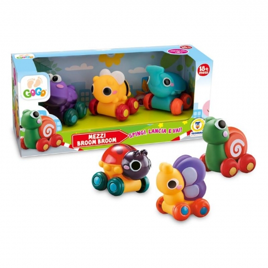 Set Gioco Teorema Tre Animali Broom Broom Spingi Lancia e Vai in Vinile - 1
