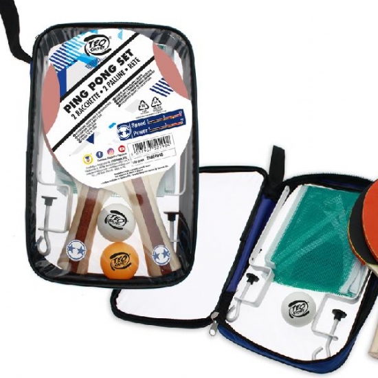 Set Ping Pong Teoreama 2 Racchette 2 Palline e Rete con Custodia Trasparente - 1