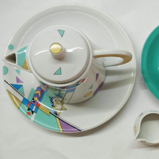 Set Postmoderno Teiera e Tazza in Ceramica Vintage Vip Collection Seltmann Weiden - 2