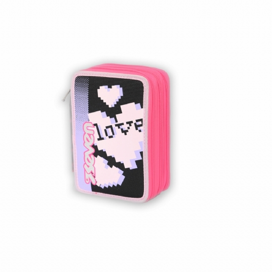 Seven - Astuccio 3 zip Advanced Love Heart Chromobeam Colorchange Colore Nero Rosa Viola Fuxia Fucsia Grigio Giallo Con Cuore Cuori e Quadrati - 1