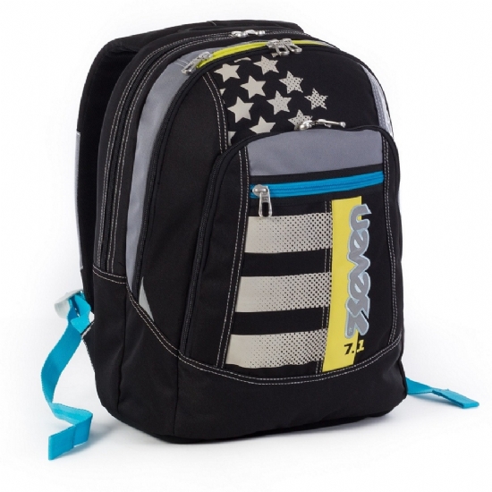 Seven - Zaino Advanced Flags Cambia Colore Colorchange - Colore Nero Grigio Azzurro Giallo Con Stelle e Strisce Grigie - 2