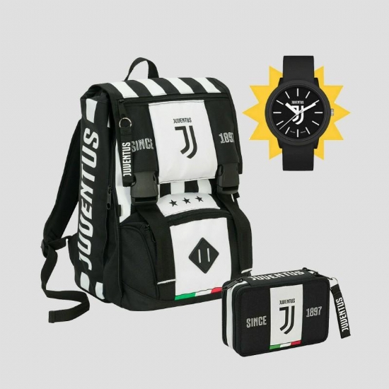 Seven Zaino Estensibile Juventus con Astuccio e Orologio Bianco Nero - 1