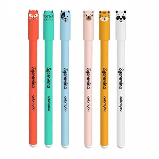 Sgommina - Penna Cancellabile Blu Rosso - Animali - Panda Gatto Cane Orso Tigre Leone Volpe - Color x You - 1