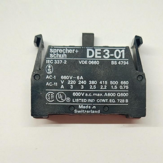 Sprecher Schuh DE301 Blocco di Contatti 1 NC 600V 6A Diametro di Montaggio 22mm - 1