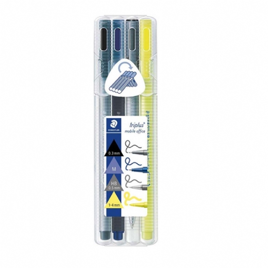Staedtler - Triplus Muliti Set - Penna Evidenziatore Portamine 0,5 mm Pennarello - Blu Giallo Grigio Nero - 1