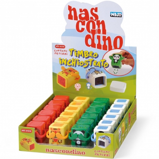Stampino Nascondino - Niji Lebez - Timbro inchiostrato - Animali Leone Panda Tigre Scimmia - Rosso Giallo Verde Blu - 1
