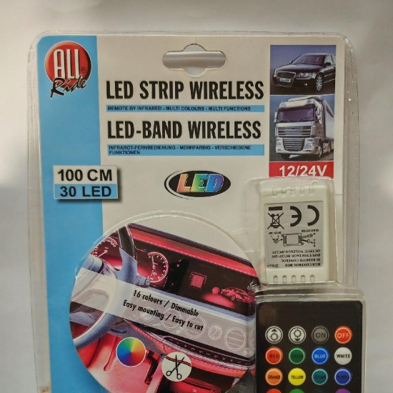 Striscia LED Strip Wireless All Ride da 100 cm con 30 LED a  Colori con Telecomando per Auto 12V - 1