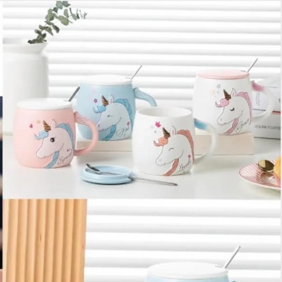 Tazza Unicorno con Coperchio e Cucchiaio  in Porcellana 400ml Gift Box - 1