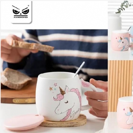 Tazza Unicorno con Coperchio e Cucchiaio  in Porcellana 400ml Gift Box - 2