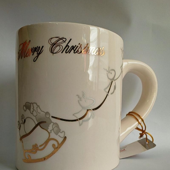 Tazze Mug Natalizia MariCart in Ceramica Panna con Scritta e Disegni Natalizi - 1