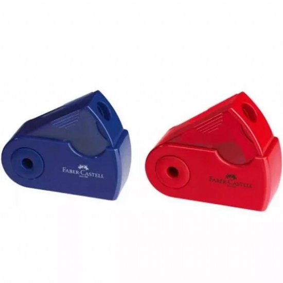 Temperamatita Faber Castell  Temperino 2 Fori con contenitore ventaglio Rosso e Blu - 1