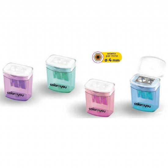 Temperino 2 Fori in Metallo con Serbatoio Pastel ColorxYou Colore Azzurro Viola Rosa Verde - 1