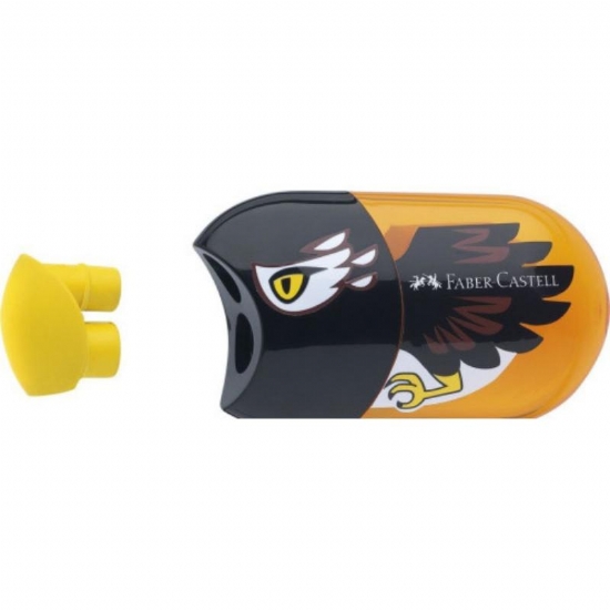 Temperino Faber Castell Animals 2 fori con Gomma e Raccoglitore Fantasia Aquila Coccinella Pesce - 2