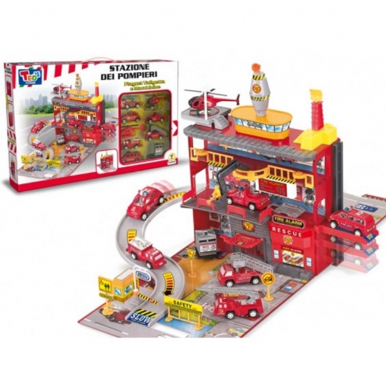 Teorema Playset Garage Stazione Pompieri Valigetta e Macchinine - 1