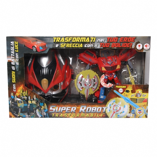 Trasformer - Super Robot Trasformabile - Auto Mobile Bolide - Maschera Eroe - Rosso Nero Blu Giallo - 1
