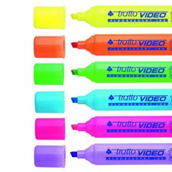 Tratto Video  Evidenziatore Fluo Giallo Verde Fucsia Viola Azzurro Arancione - 1