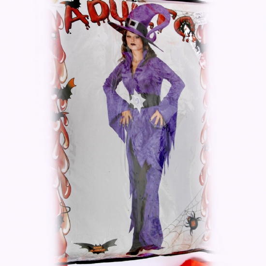 Costume Halloween Vestito adulto Maga Glamour Viola Taglia M - Abito Strega Viola con cappello per Travestimenti Horror Orrore - 1