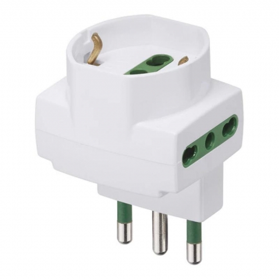Tripla Riduzione Presa Adattatore Sfalsato Verticale Vimar 314B 2P T 16A  P40 Spina Shuko Tedesca Bianco - 1