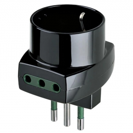 Tripla Riduzione Presa Adattatore Sfalsato Verticale Vimar 322 2P T 10A  P11 Spina Shuko Tedesca Nero - 1