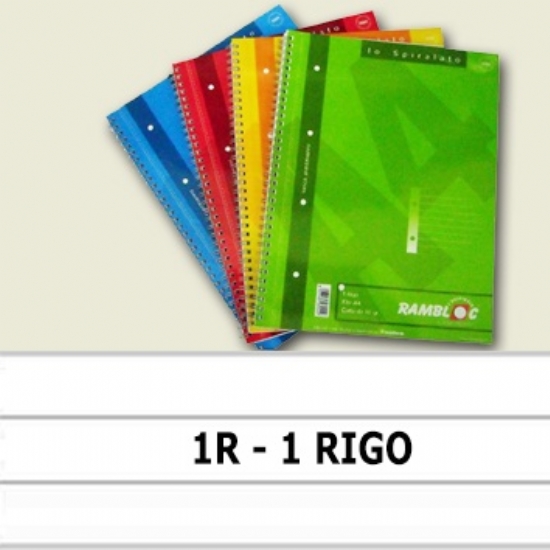 Rambloc Il Rinforzato - Block Notes Spiralati A4 Monocolore Scuola Righe a un Rigo 1R - 80 grammi - Lo Spiralato Fogli con Fori Rosso Giallo Verde Blu - 1