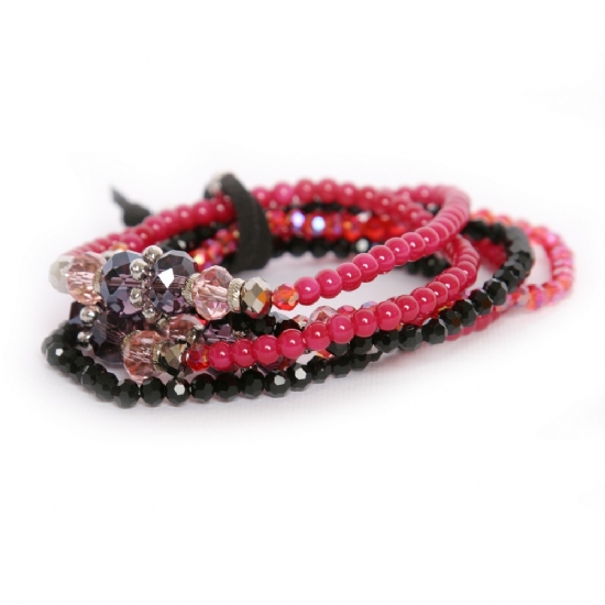 Bracciale con Perline - Multi braccialetto perle Fuxia Nero - 2