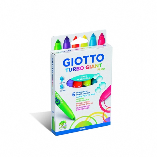 Colori Giotto - Pennarelli Turbo Giant - Punta grossa -  6 pezzi - Pastello Fluorescenti Fluo - 1