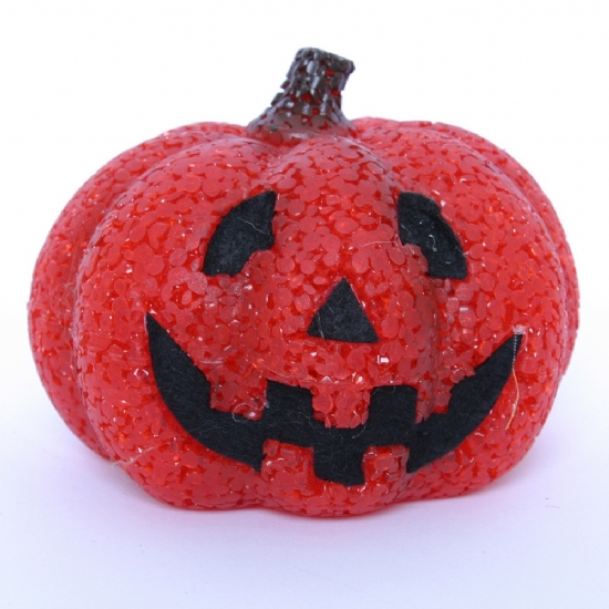 Zucca Rossa Halloween con Viso, luce intermittente incorporata a Batterie per Decorazioni - 1