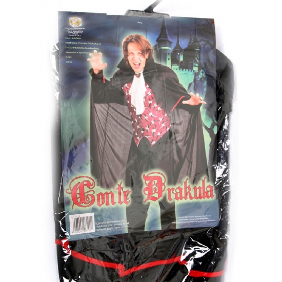 Costume Halloween Vestito adulto Conte Dracula - Taglia Unica - Vampiro nero per Travestimenti Horror Orrore - 1