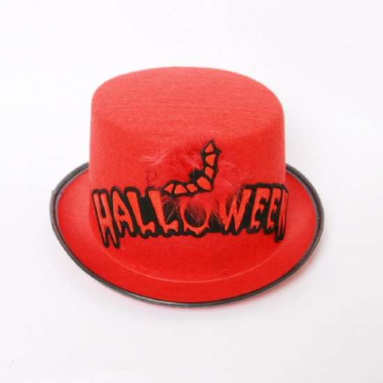 Cappello cilindro Halloween Rosso con scritta in rilievo per Travestimenti Horror Orrore - 1