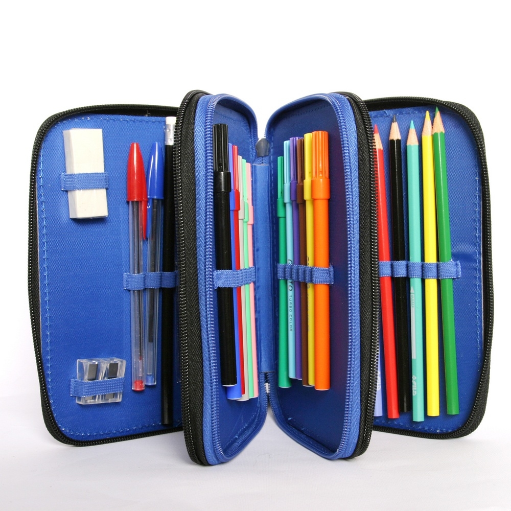 Astuccio 3 zip - Inter - Completo di colori e penne - nero azzurro