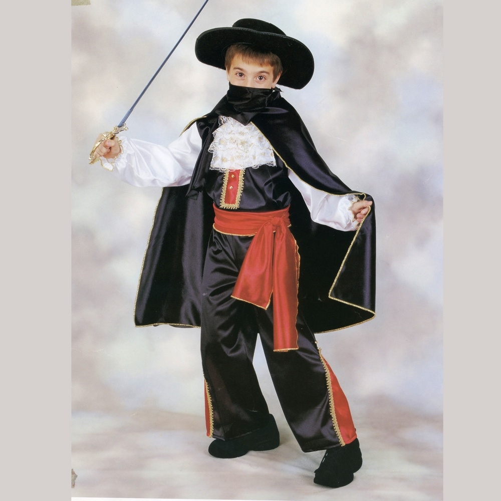Costume Cavaliere Nero - Zorro - Vestito Carnevale - Abito Bambino 8/10 anni